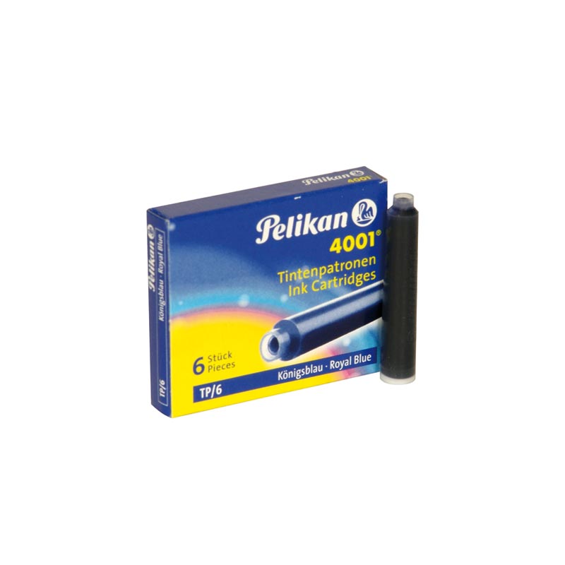 TINTA PARA PLUMAS PELIKAN AZUL REAL -CAJA 6 CARTUCHOS