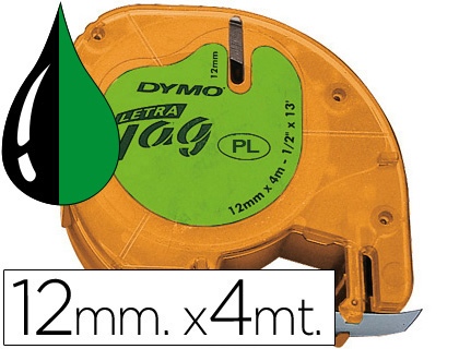 CINTA DYMO 12MMX4MT -NEGRO/VERDE ACIDO PARA MAQUINA LETRATAG