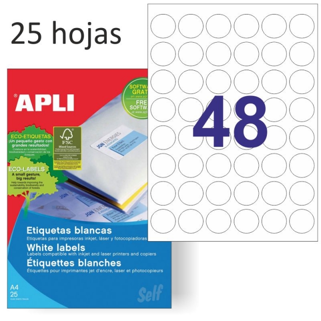 ETIQUETAS BLANCAS PERMANENTES � 30,0 MM 25 HOJAS