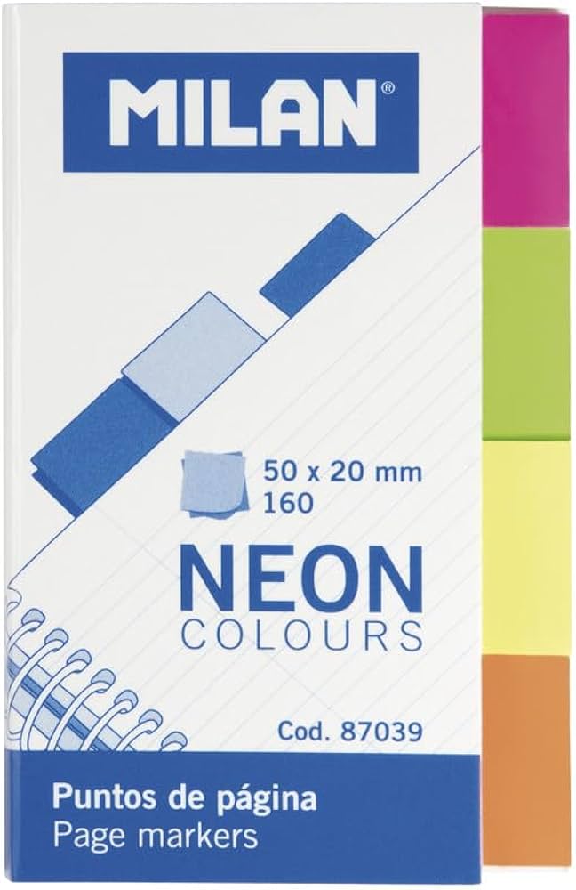 BANDERITAS ADHESIVAS MILAN 50X20 4 COLORES NEON