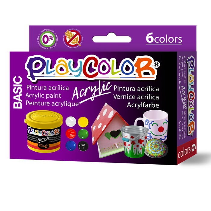 PINTURA PLAYCOLOR ACRYLIC BASIC 6 X 40 ML SURTIDO Y PINCEL