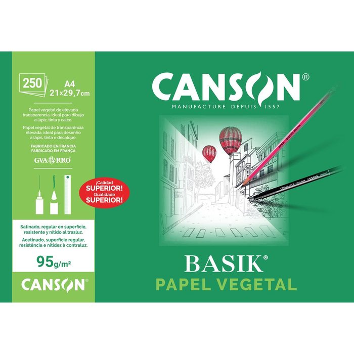 PAPEL VEGETAL GUARRO DIN A4 90-95 GR HOJA ENVASE DE 250