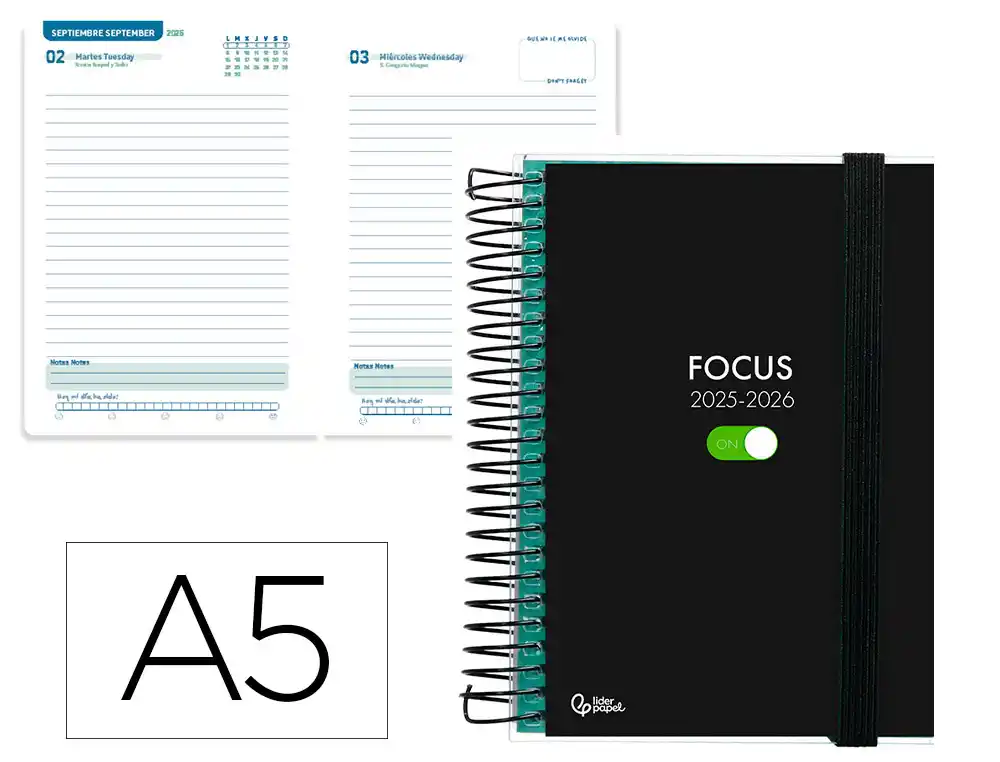 Agenda escolar LIDERPAPEL 25-26 espiral personalizable dia pagina A5 bilingüe papel fsc 70 gr