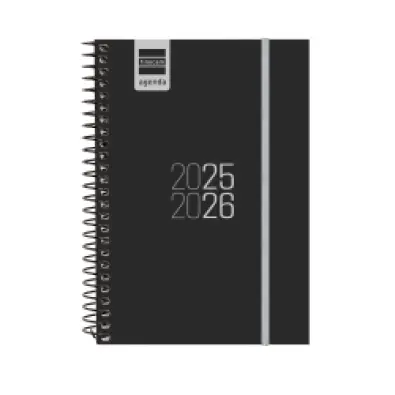 AGENDA ESCOLAR ESPIRAL E8 S/V LABEL NEGRO 2025-26