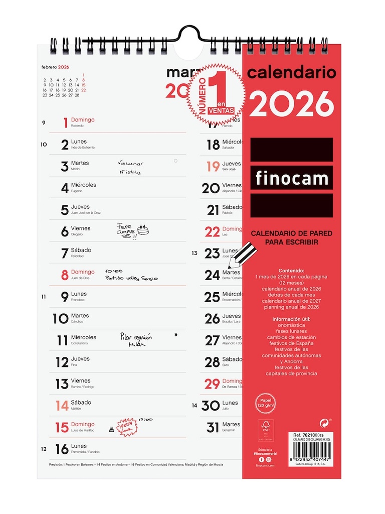 CALENDARIO 2026 PARED DOS COLUMNAS M FINOCAM