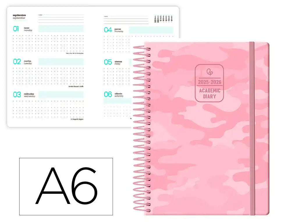 Agenda escolar LIDERPAPEL 25-26 teens patterns abstract pattern semana vista A6 bilingue papel fsc 80 gr