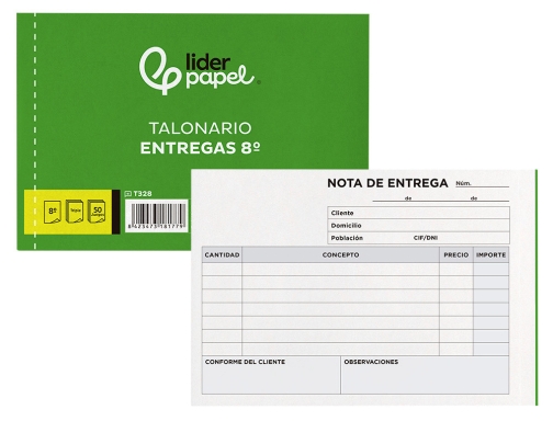 TALONARIO LIDERPAPEL ENTREGAS 8� ORIGINAL Y 2 COPIAS T328 APAISADO