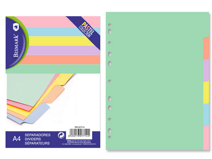 SEPARADORES BISMARK PASTEL 6 PESTAÑAS A4
