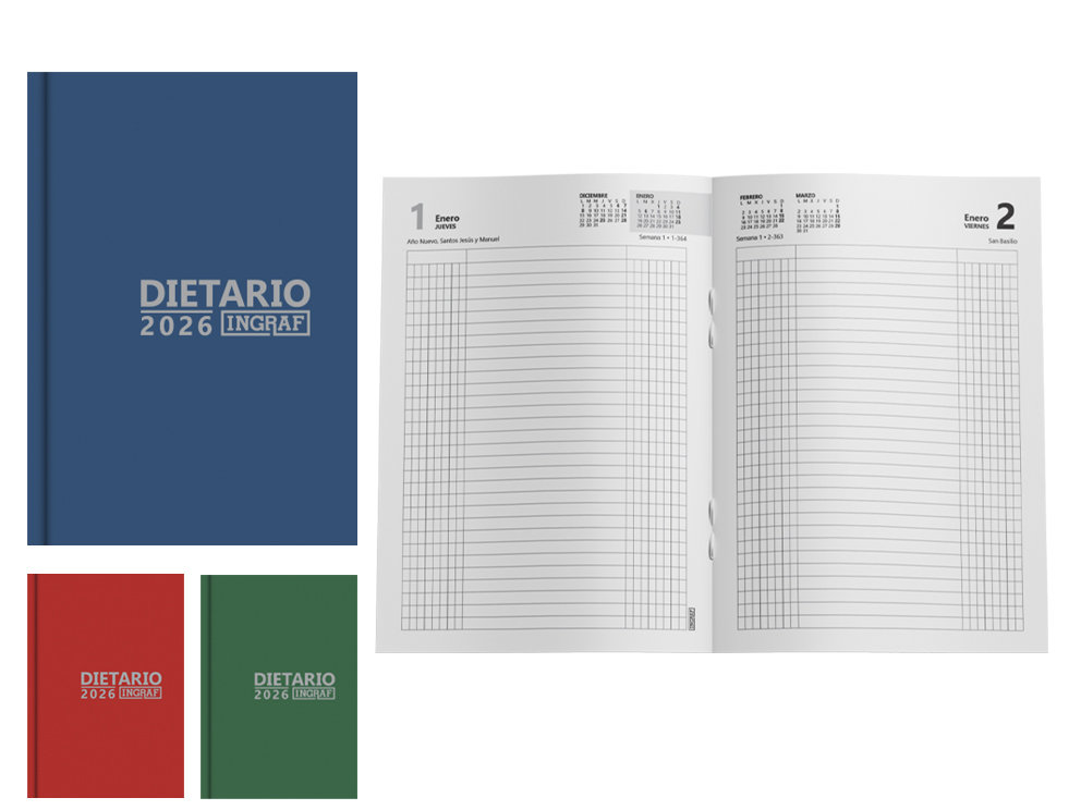 Dietario encuadernado 1/8 color castellano 2026
