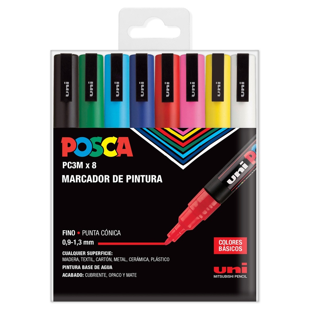 ROTULADOR UNI POSCA PC3M ESTUCHE 8 COLORES BASICOS