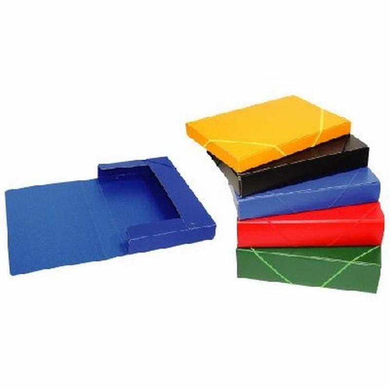 CAJA PROYECTO ARMADA CARTON GOFRADO LOMO 3CM GOMA AZUL MALL