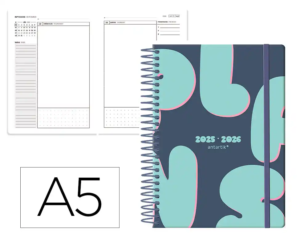 Agenda escolar ANTARTIK 25-26 espiral plans azul dia pagina A5 bilingüe papel fsc 80 gr