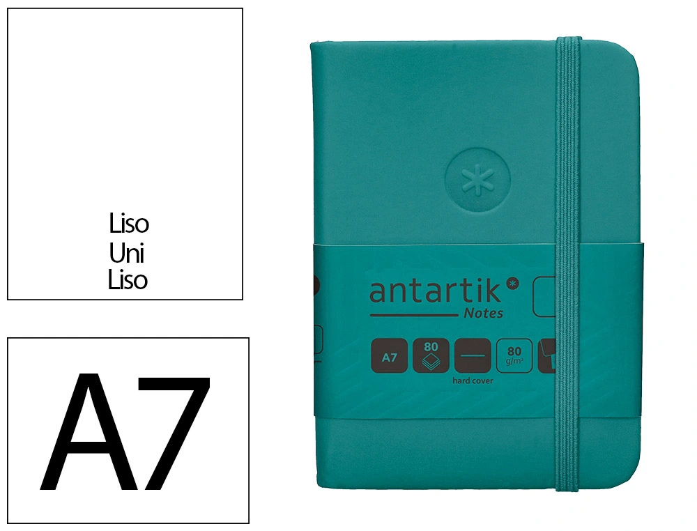 Cuaderno con gomilla ANTARTIK notes tapa dura A7 hojas lisas verde aguamarina 80 hojas 80 gr fsc
