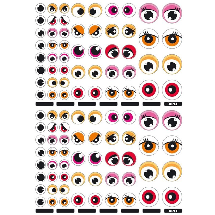 Gomets tematicos ojos rosa/naranja 3 hojas