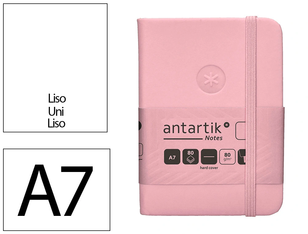 Cuaderno con gomilla ANTARTIK notes tapa dura A7 hojas lisas rosa pastel 80 hojas 80 gr fsc