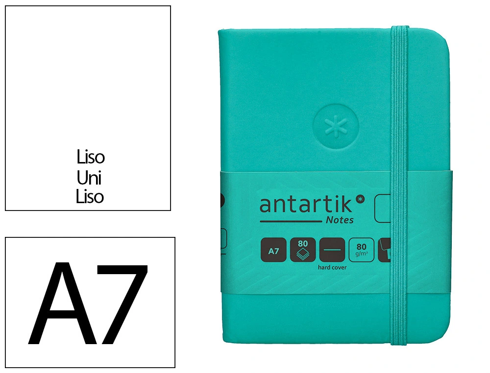 Cuaderno con gomilla ANTARTIK notes tapa dura A7 hojas lisas turquesa 80 hojas 80 gr fsc
