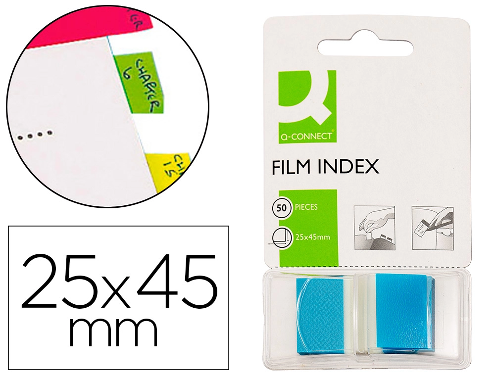 Banderitas separadoras Q-CONNECT azules dispensador de 50 unidades