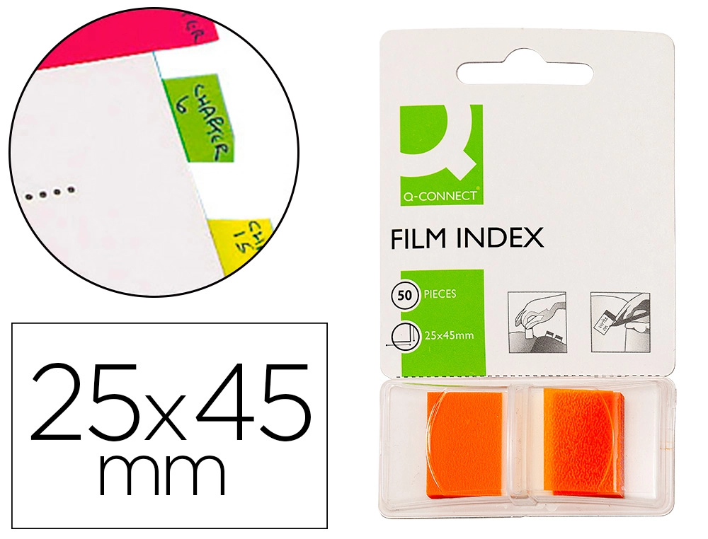 Banderitas separadoras Q-CONNECT naranjas dispensador de 50 unidades