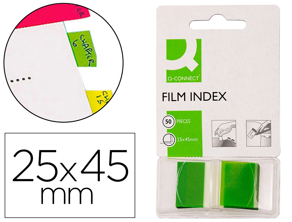 Banderitas separadoras Q-CONNECT verdes dispensador de 50 unidades