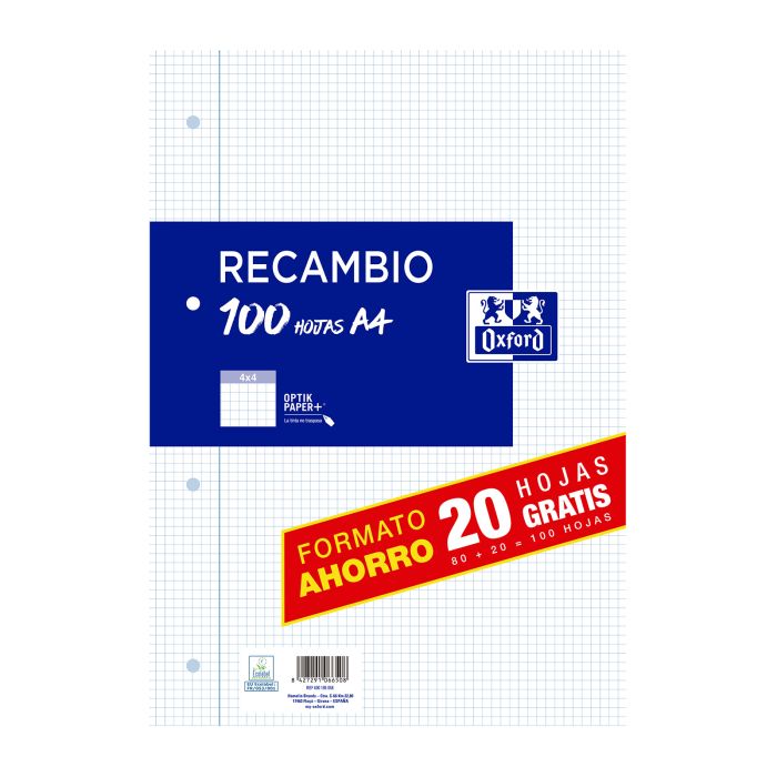 Recambio bloc OXFORD 4 taladros A4 90G 80+20H 4X4