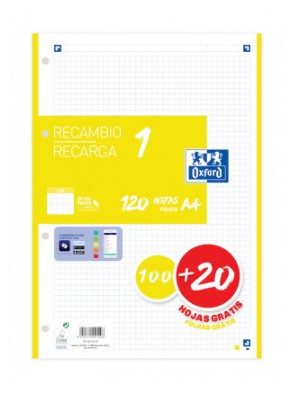 Recambio color 1 A4 100+20 hojas 5X5 lima 90GRS OXFORD 400158160