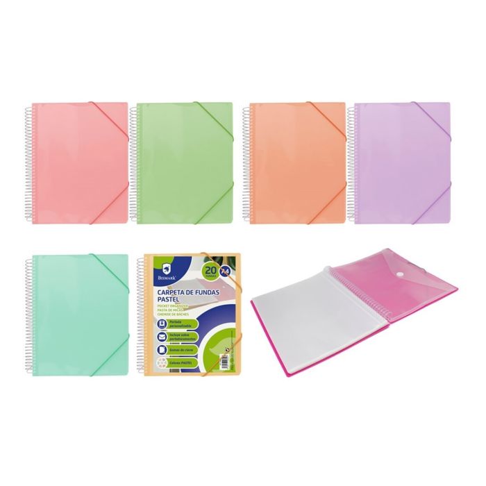 CARPETA FUNDAS BISMARK PASTEL POLIPROPILENO ESPIRAL 20 FUNDAS PERSONALIZABLE A4