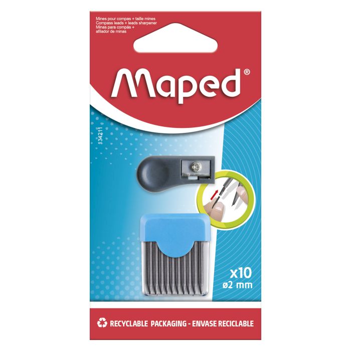 Minas compas MAPED estuche 12 minas 2MM + afilaminas