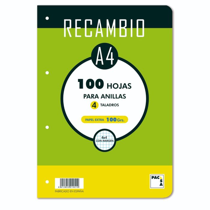 Recambio bloc pacsa 4 taladros A4 100G 100H 4X4