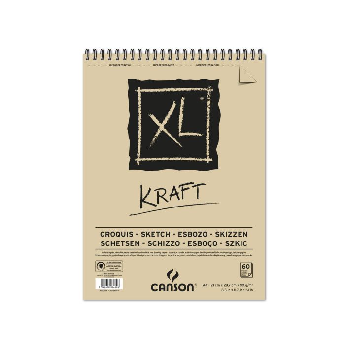 Bloc dibujo CANSON xl kraft espiral microperforado A4 90G 60H