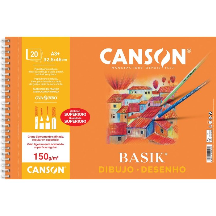 Bloc dibujo papel basik A3+ 150GR liso