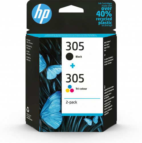 Hp paquete de 2 cartuchos de tinta original 305 tricolor / negro