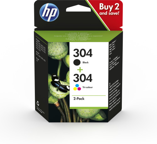 Hp paquete de 2 cartuchos de tinta original 304 negro/tricolor