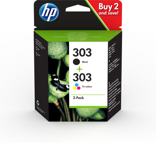 Hp paquete de 2 cartuchos de tinta original 303 negro/tricolor