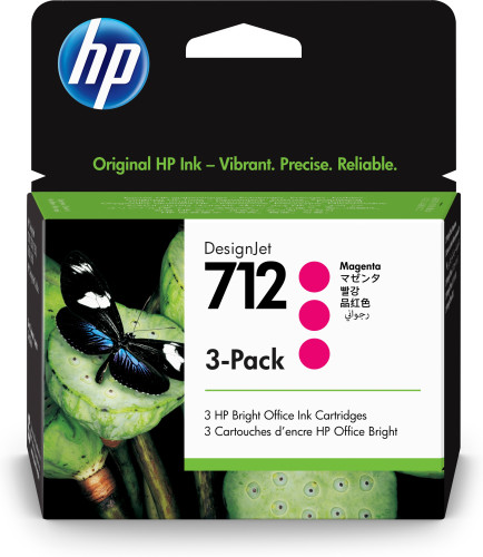 Hp paquete de 3 cartuchos de tinta designjet 712 magenta de 29 ml