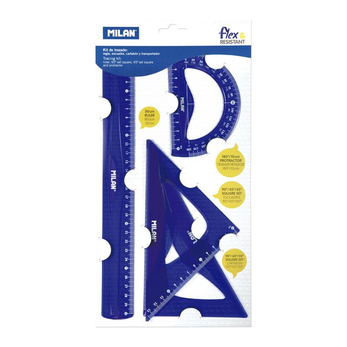 Juego reglas milan flexible 4 piezas 30CM azul
