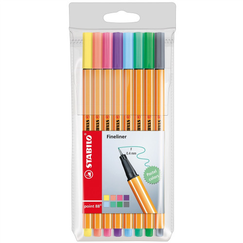 Estuche rotulador punta fina 0,4MM. point 88 con 8 unidades pastel STABILO 88/8-01