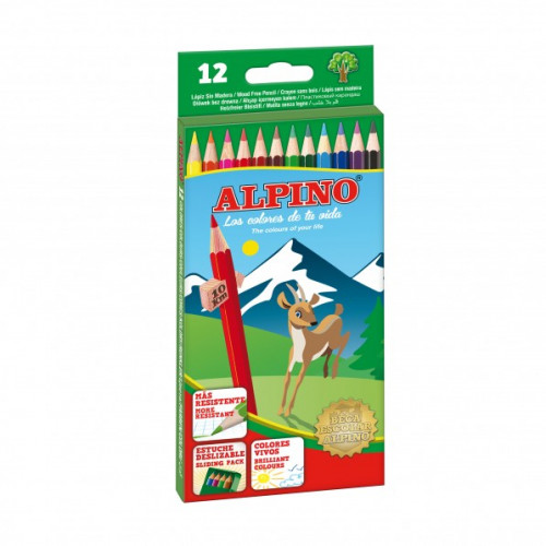 Estuche carton 12 unidades lapices hexagonales alta calidad 3MM. colores surtidos ALPINO AL010654