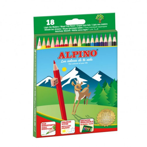 Estuche carton 18 unidades lapices hexagonales alta calidad 3MM. colores surtidos ALPINO AL010656