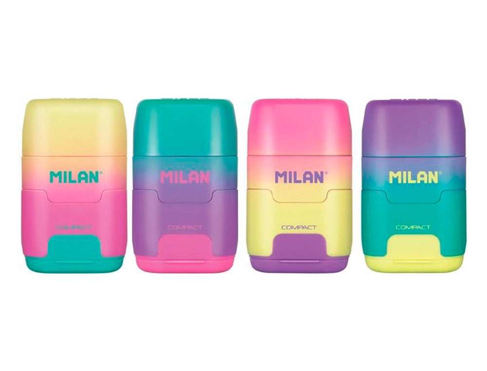 Sacapuntas MILAN compact sunset plastico 2 usos con goma de borrar colores surtidos
