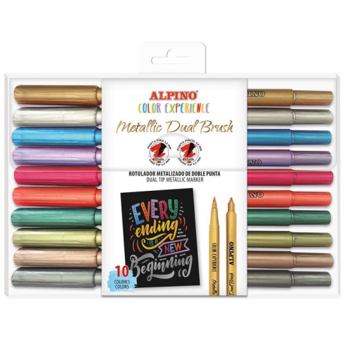 Estuche 10 rotuladores metallic dual brush lettering ALPINO AR001091