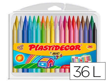 Lapices cera PLASTIDECOR caja de 36 colores surtidos