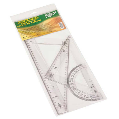 Estuche con regla / escuadra / cartabon y semicirculo 25 cm. plastico FAIBO 804