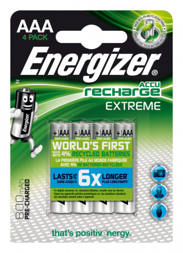 Blister 4 pilas recargables extreme potencia 800 mah tipo HR03 energizer E300624400