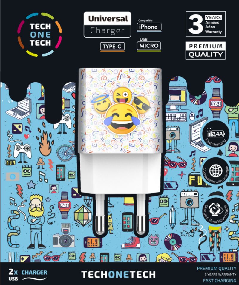 Cargador emojitech smile, 2X usb, 2, 4A