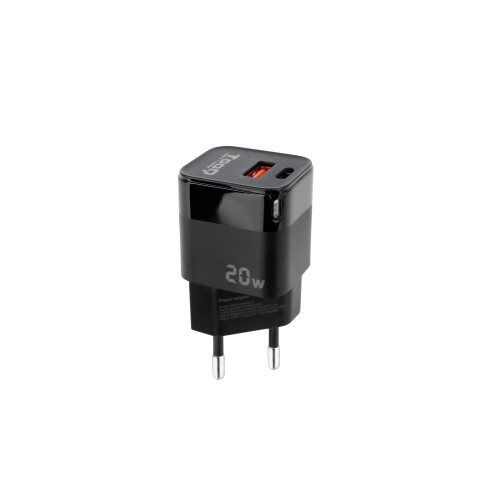TOOQ cargador de pared usb-c/pd + usb-a/qc 20W, negro