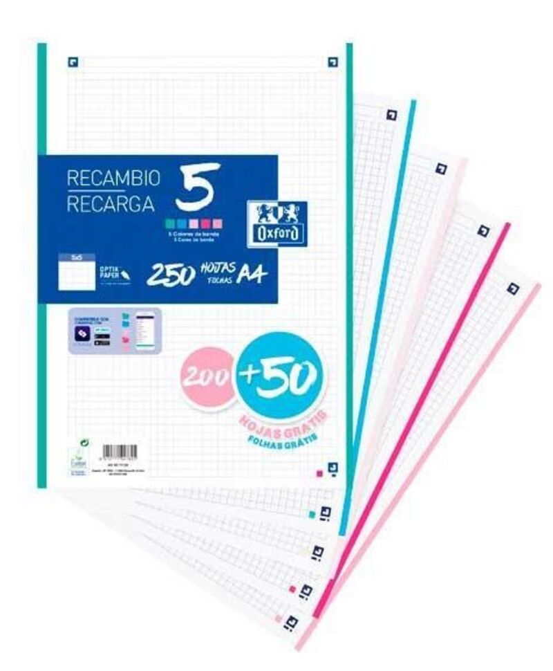 Recambio 200+50H A4 5X5 5 colores pastel