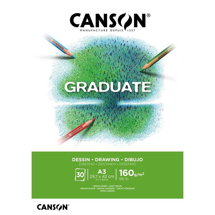 Bloc enc A3 30H CANSON graduate dibujo fino 160G blanco