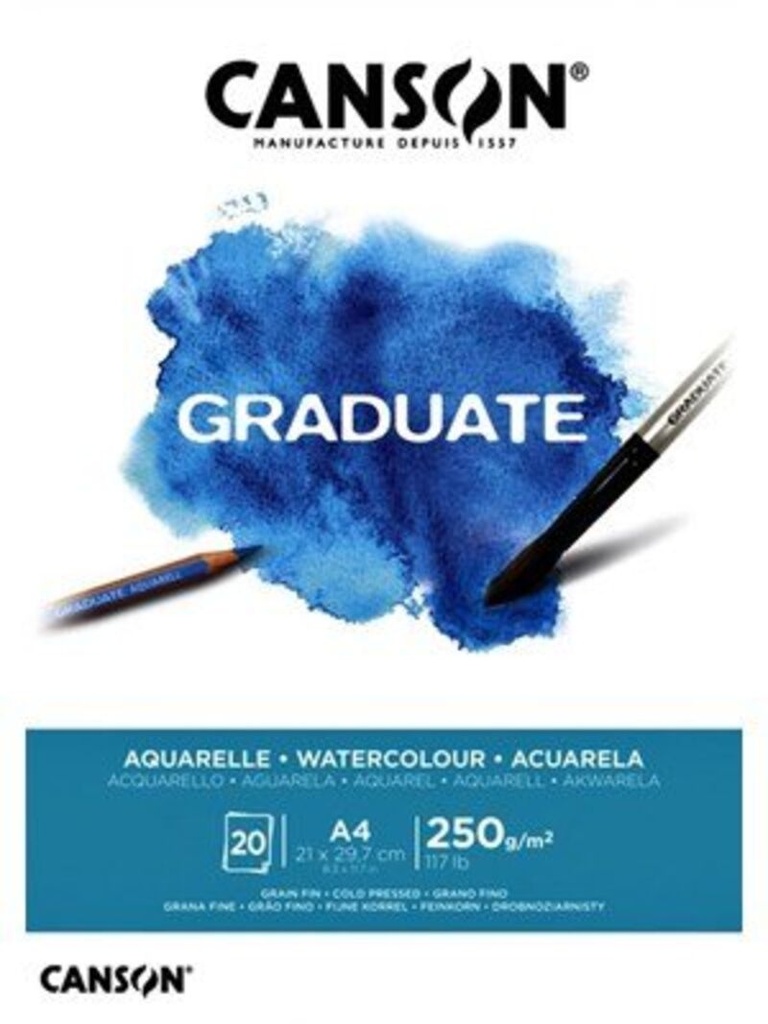 Bloc enc. CANSON graduate acuarela 21X29, 7CM 20H 250G