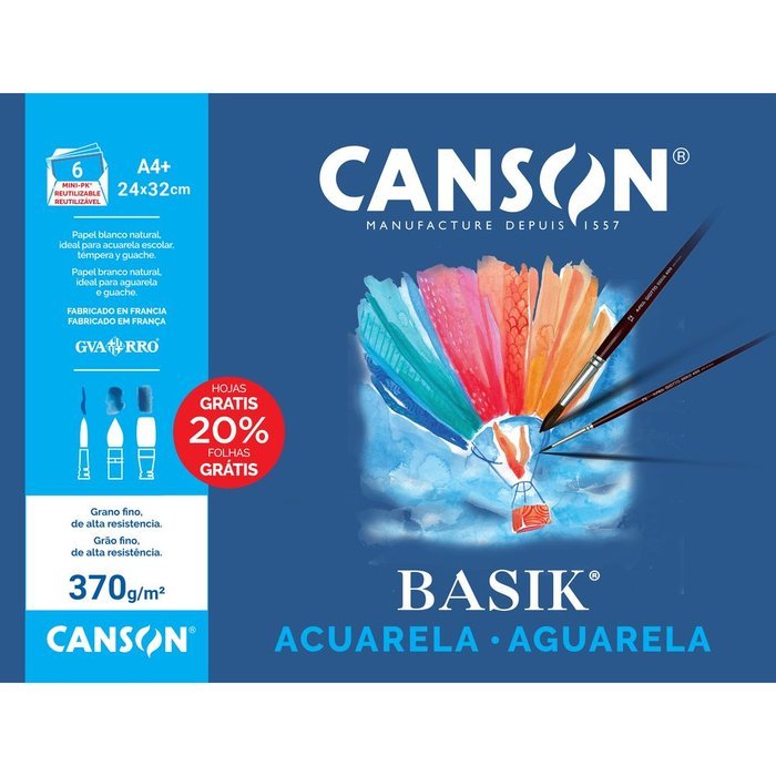 Minipack A4+ acuarela basik 370GRS 20% hojas gratis