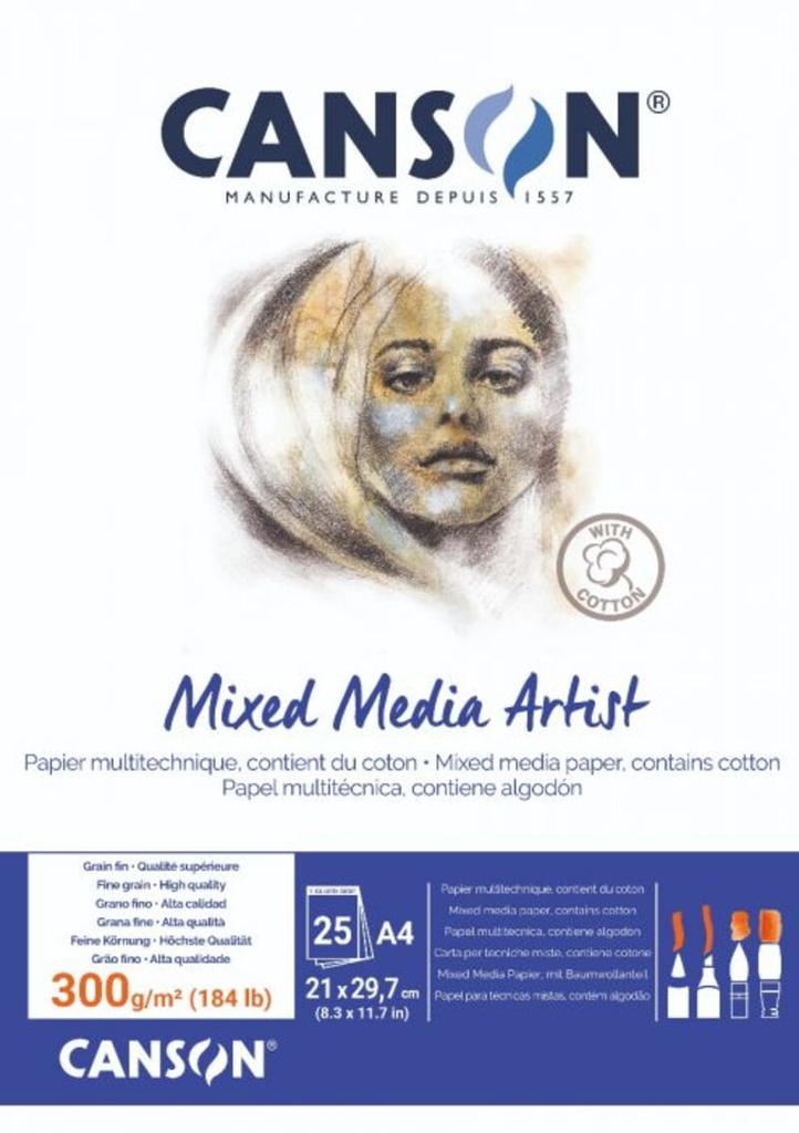 Bloc enc. CANSON mix media artist 21X29, 7CM 25H 300G